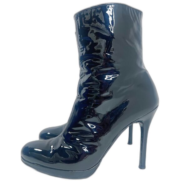 Stuart Weitzman Apollo Black Patent Leather Stiletto Boot Heeled Bootie Size 10 - Picture 2 of 13
